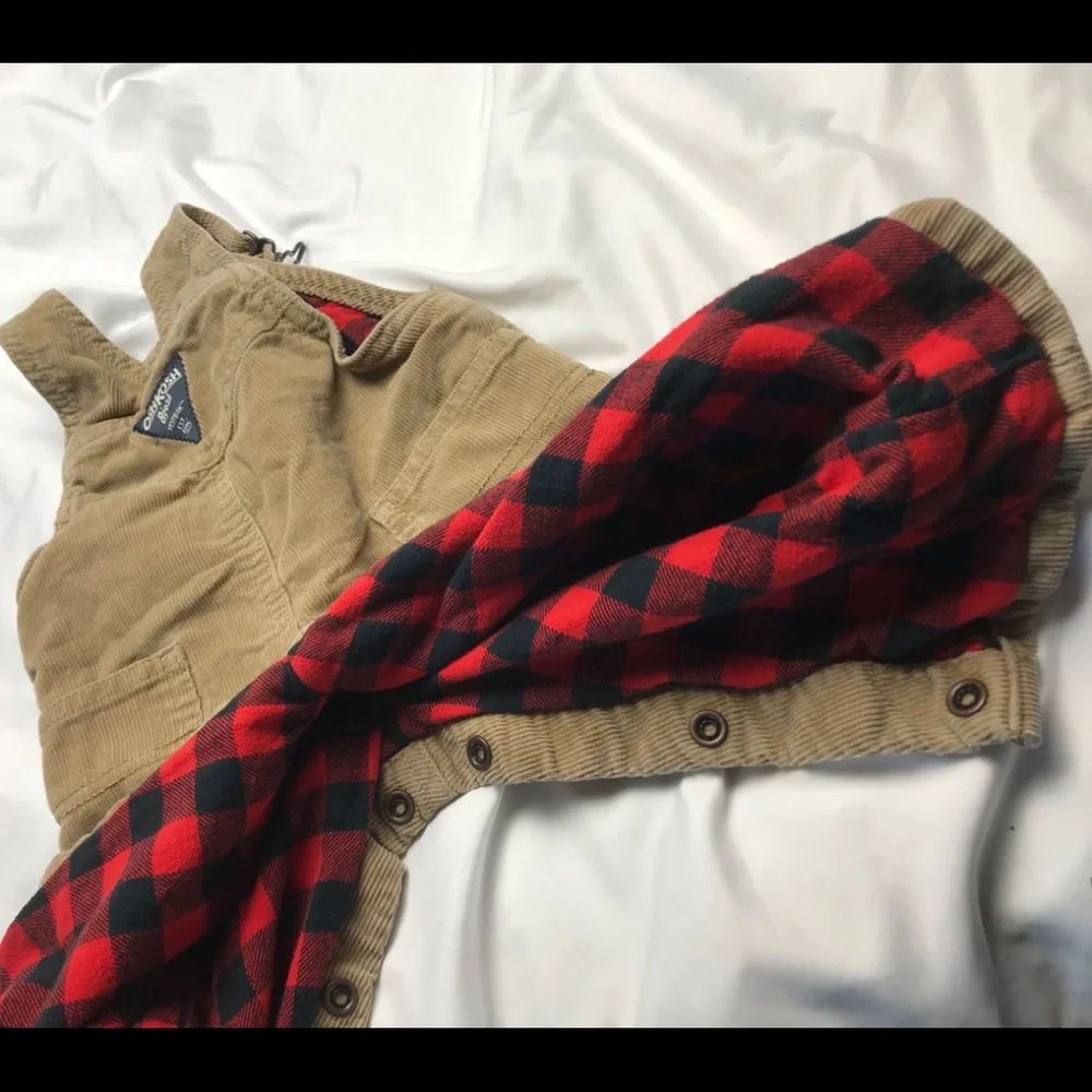 OSHKOSH BGOSH corduroy plaid lined overalls 6 M